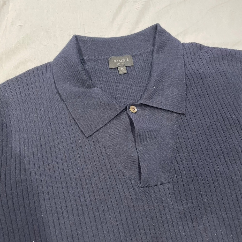Todd Snyder Navy Blue Ribbed Knit Polo Shirt Cotton Cashmere Size XL